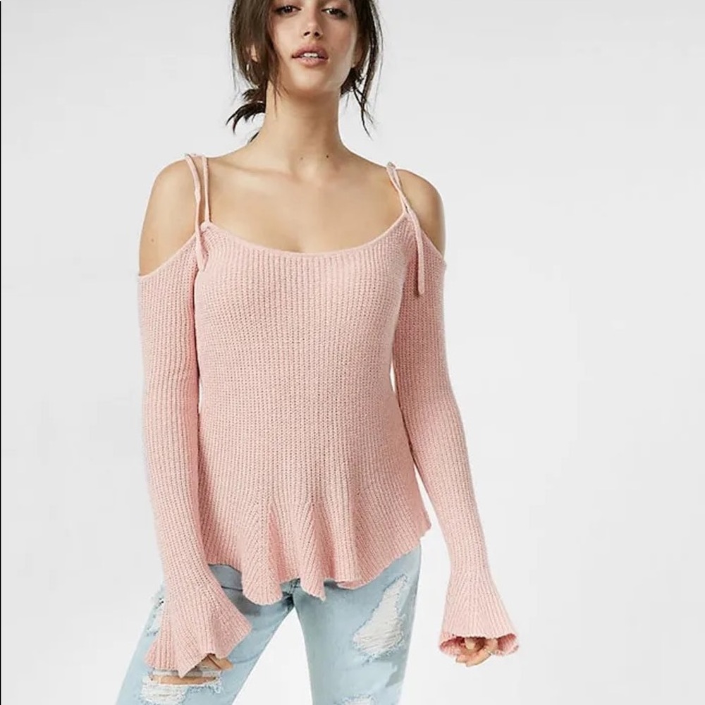Express Tie Shoulder Sweater Pink